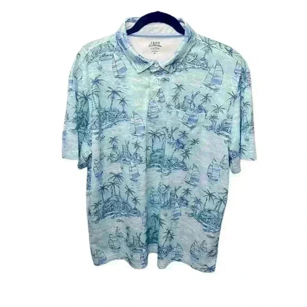 Izod Saltwater Relaxed Classics Fishing Hawaiian Polo Mens Short Sleeve Size XL - Picture 2 of 10